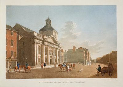 Chiesa di Santa Caterina, Thomas Street, Dublino, 1797 (incisione colorata a mano) da James Malton
